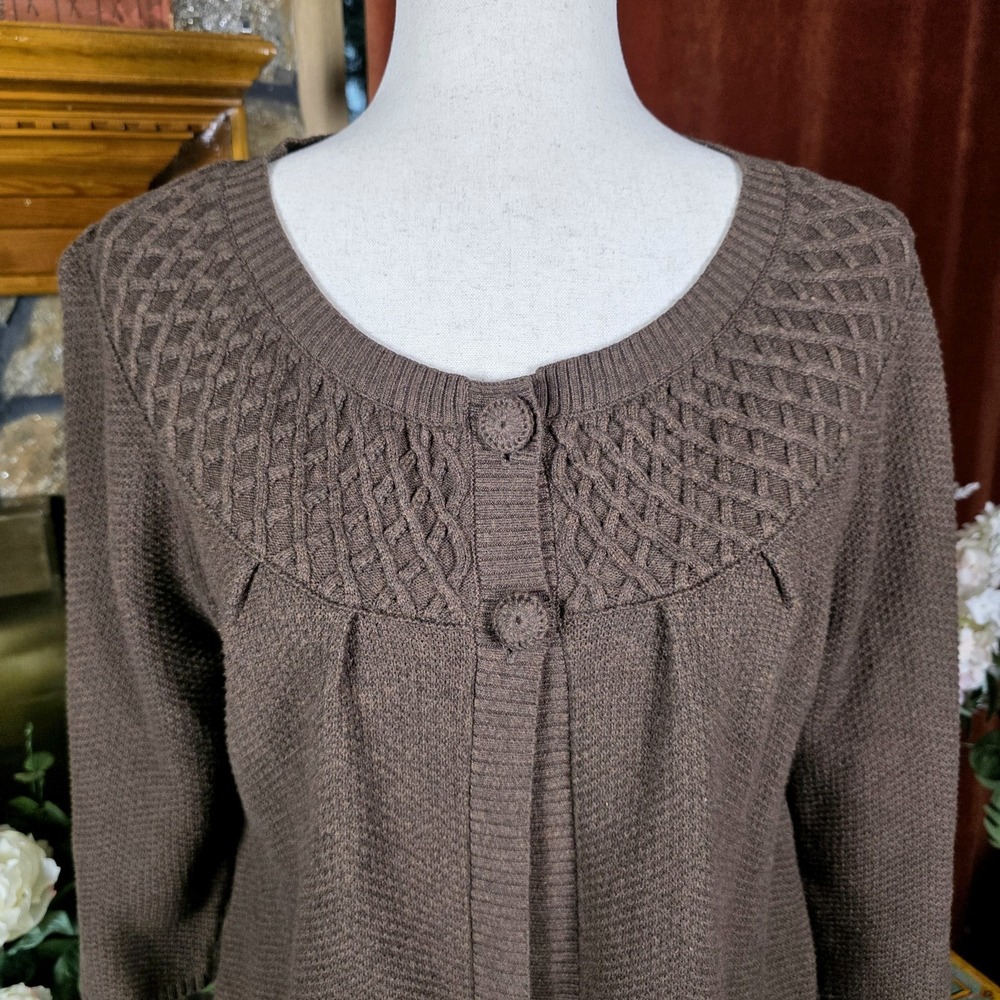 Croft & Barrow Cabincore Cable Knit Neutral Sweater Lagenlook‎ 100% Cotton Large - Picture 14 of 14